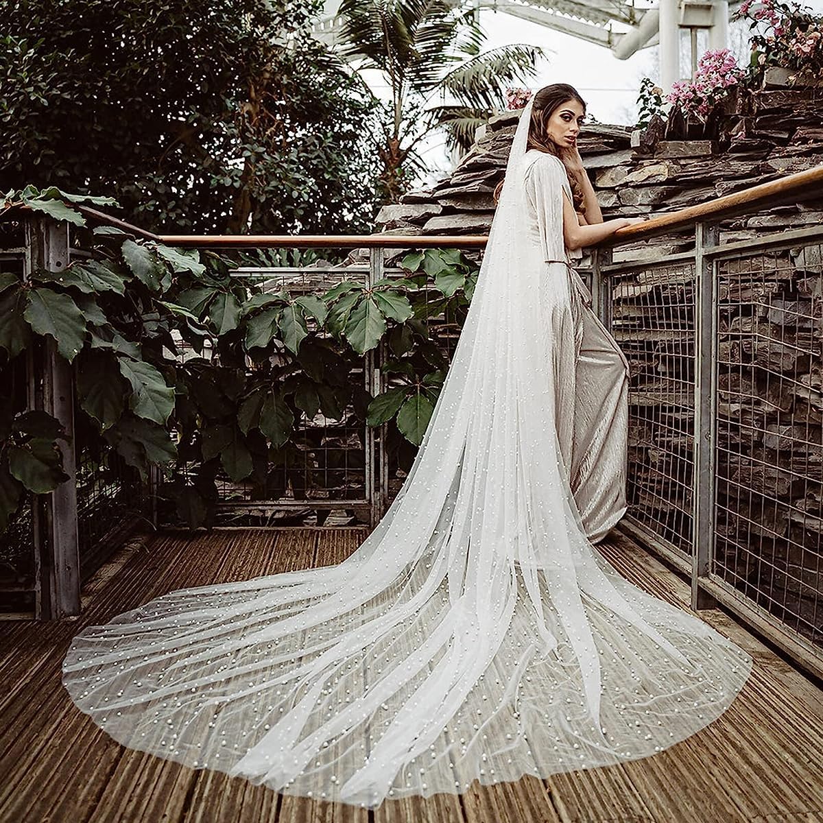 PALAY Pearls Veil for Wedding Bride, 7.5ft Long Wedding Veil with Comb, 1 Tier Drop White Bridal Veil for Wedding, Soft Tulle Long Cathedral Veil PALAY Pearls Veil for Wedding Bride, 7.5ft Long Wedding Veil with Comb, 1 Tier Drop White Bridal Veil for Wedding, Soft Tulle Long Cathedral Veil